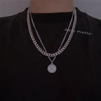 Double layered curb chain necklace with pendant