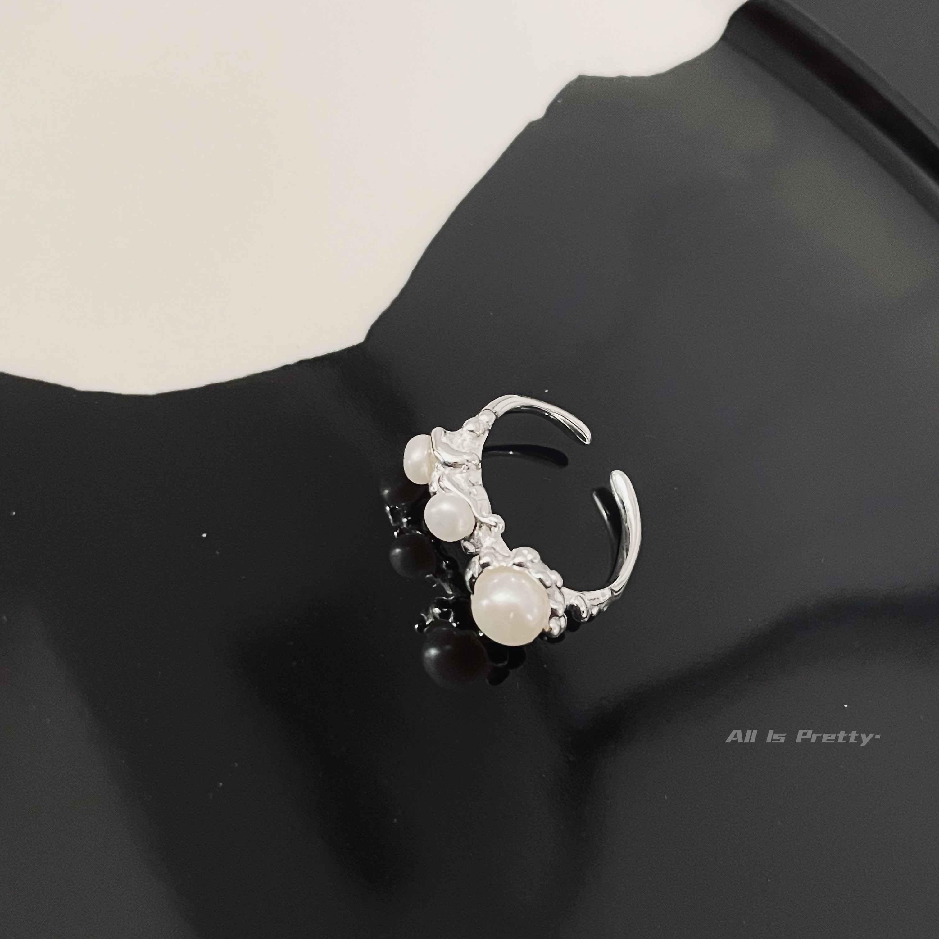 Handmade pearls sterling silver ring