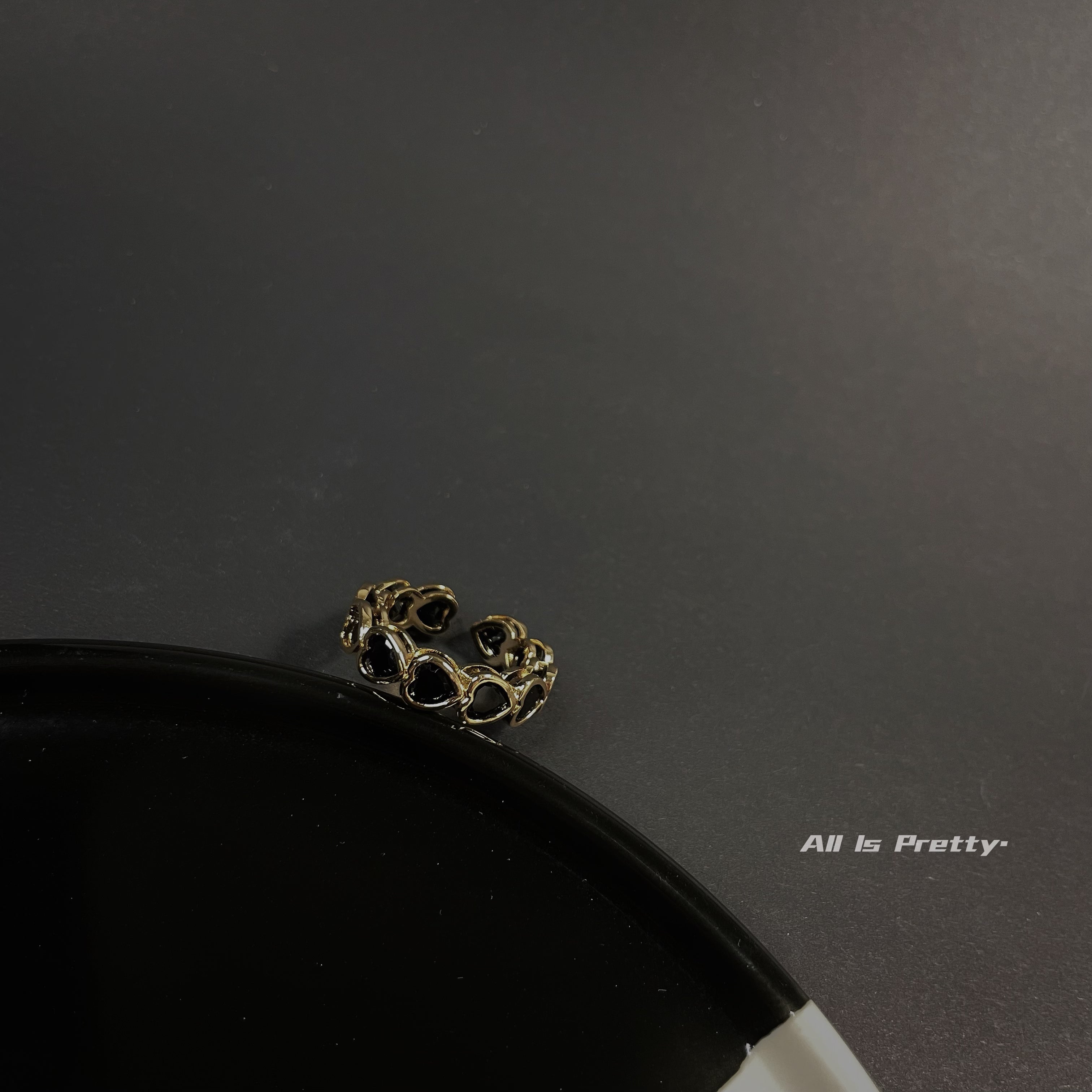 Black onyx love ring
