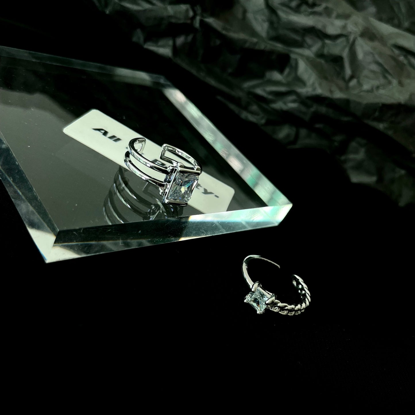 Square Crystal Plated Gold Ring