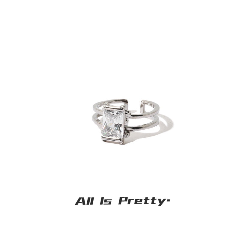 Square Crystal Plated Gold Ring