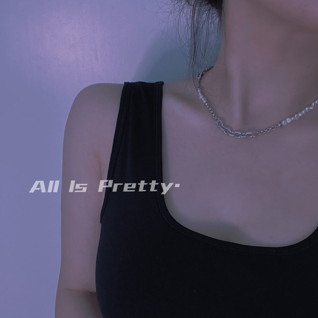 Unisex link chain pearl necklace
