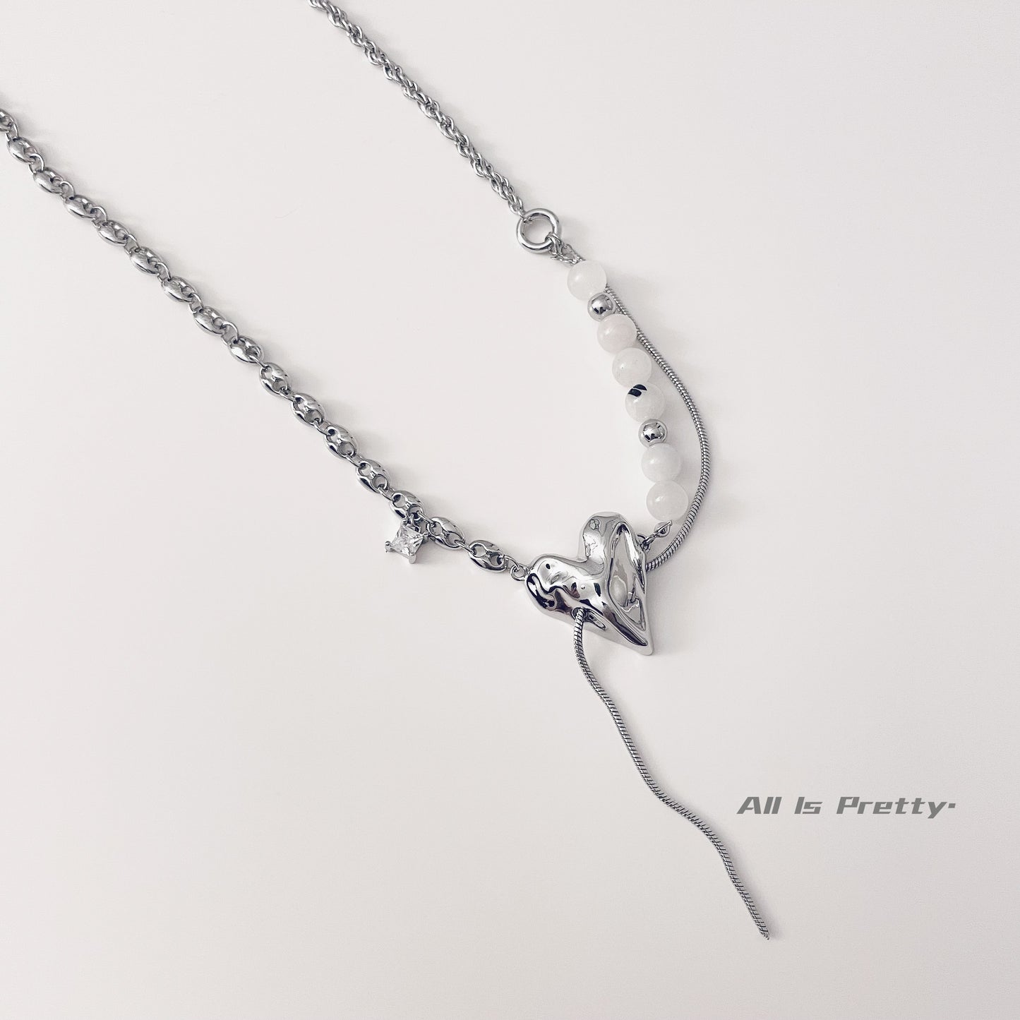 Bold Heart & Stone Link Chain Necklace