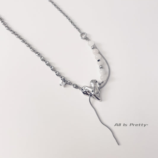 Bold Heart & Stone Link Chain Necklace