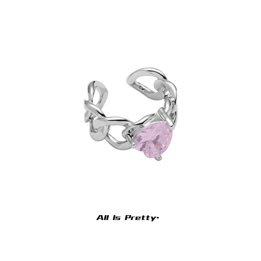 Pink heart crystal chain ring