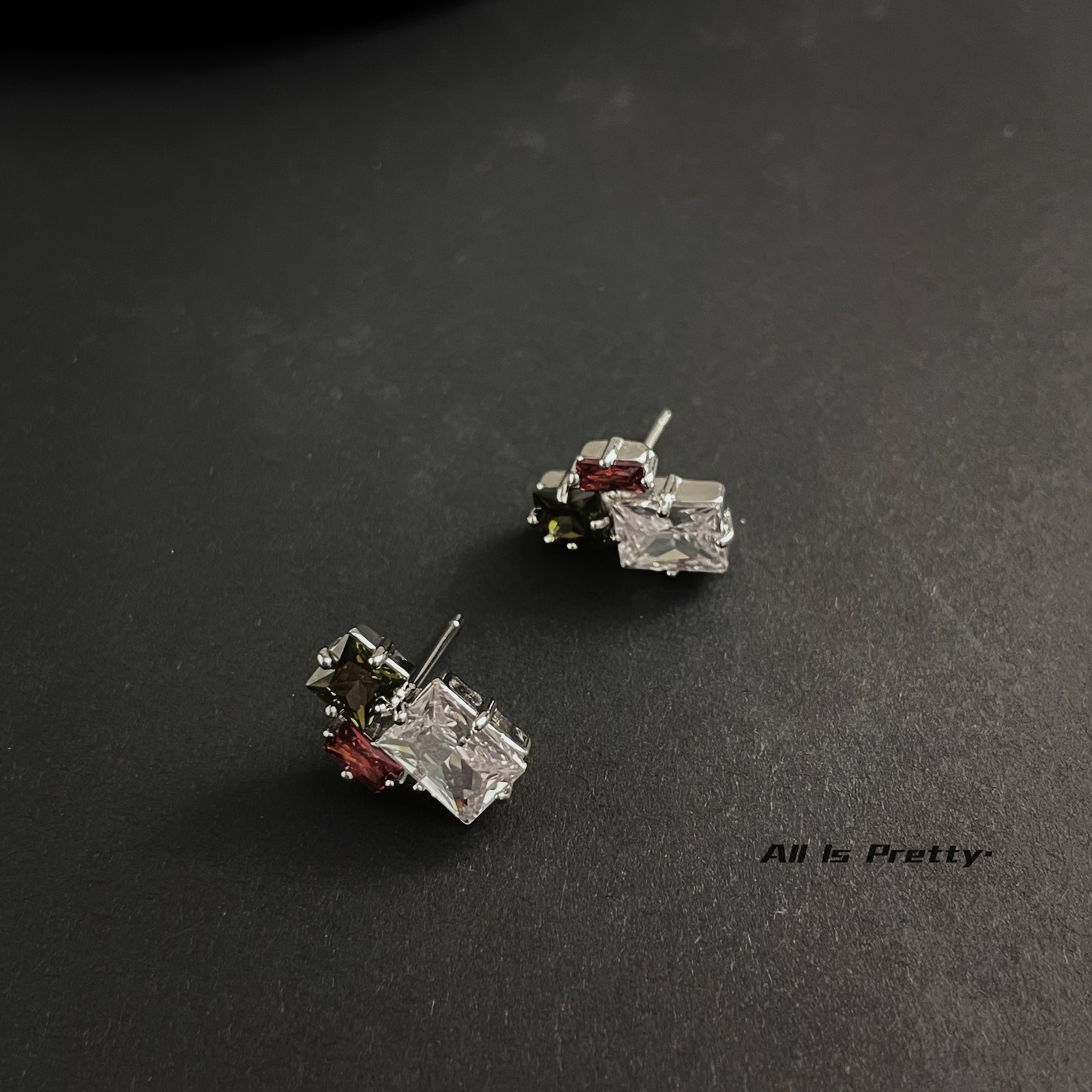 Geometry colour gem studded earrings