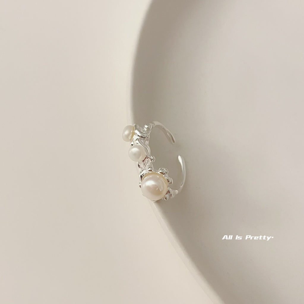 Handmade pearls sterling silver ring