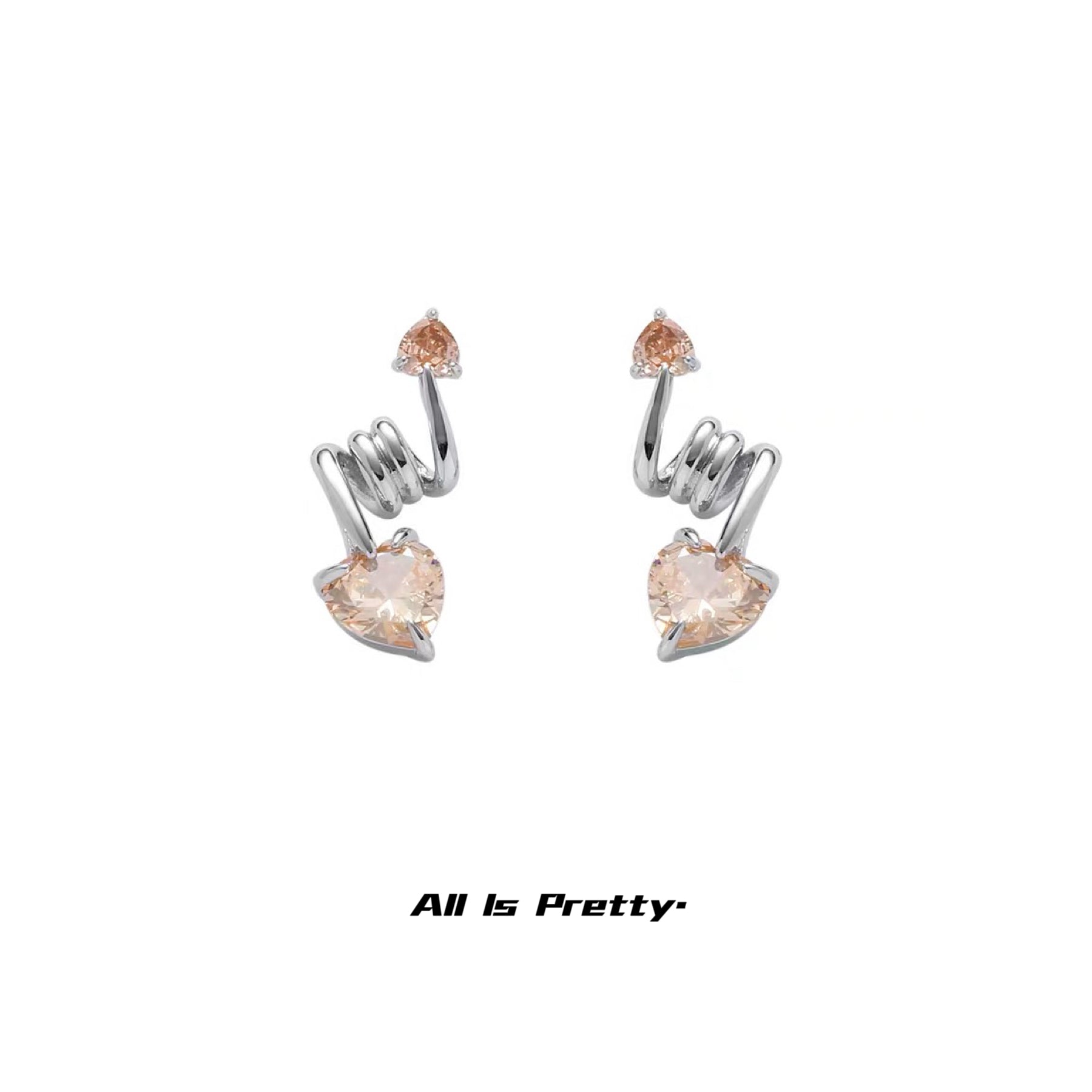 Champagne heart stud earrings