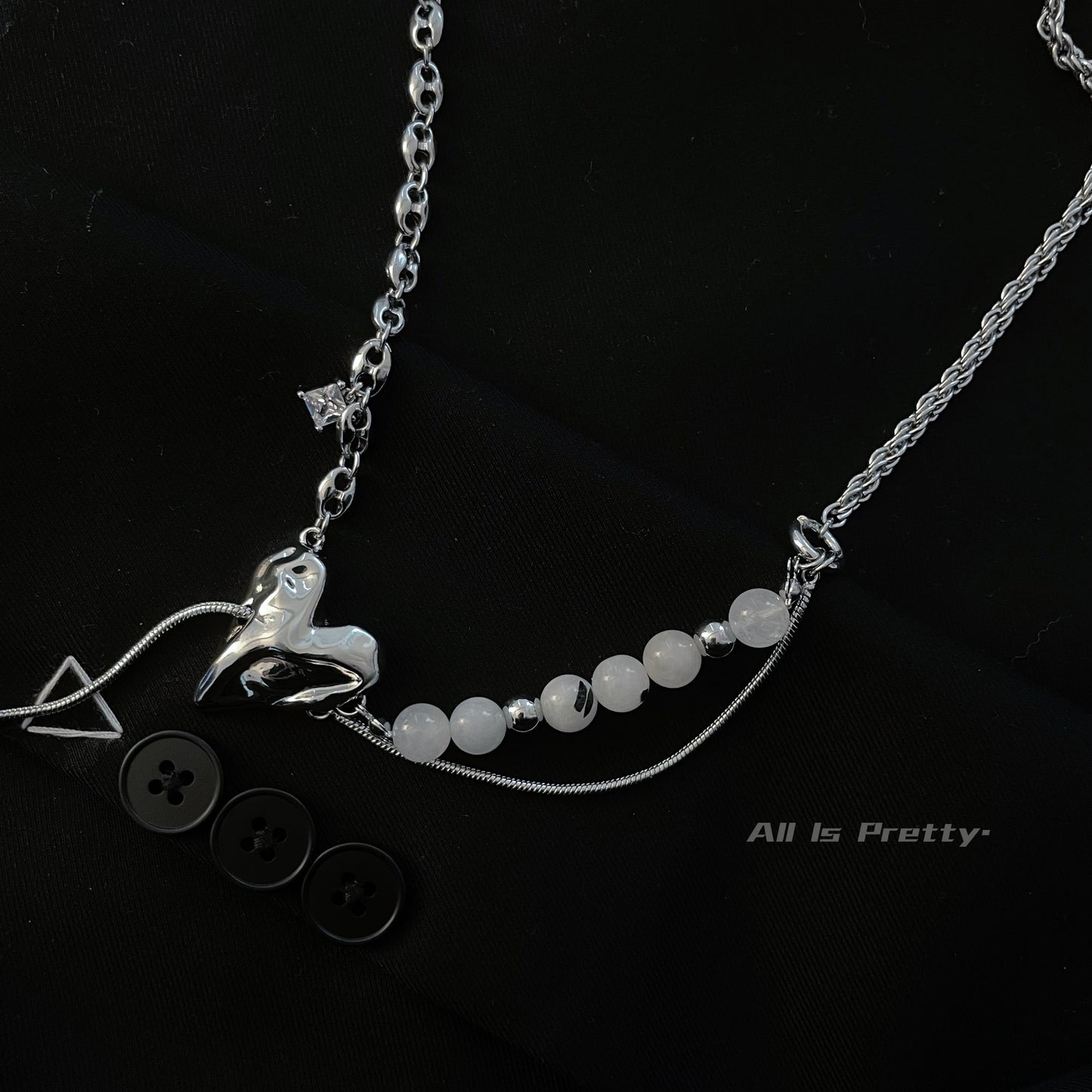 Bold Heart & Stone Link Chain Necklace