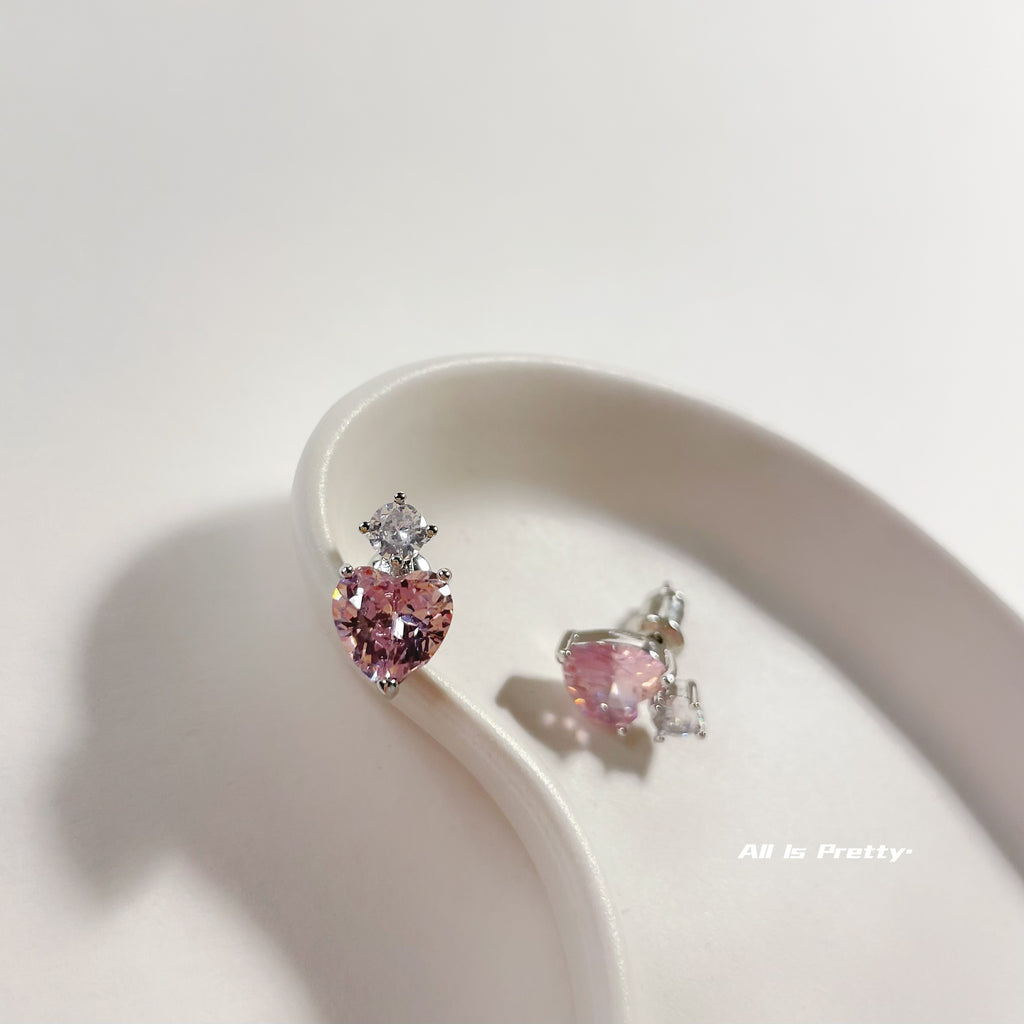 Pink heart crystal earrings