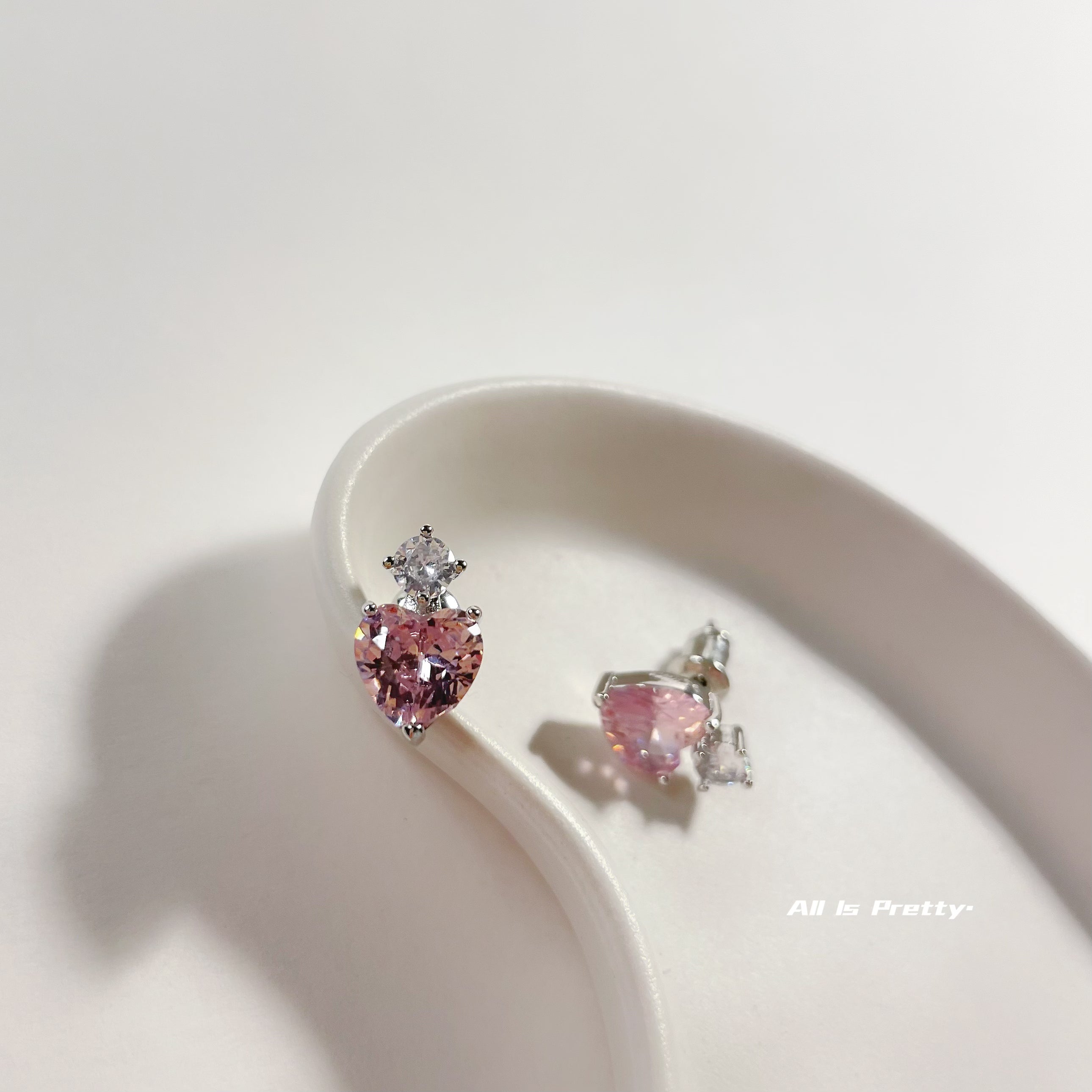 Pink heart crystal earrings