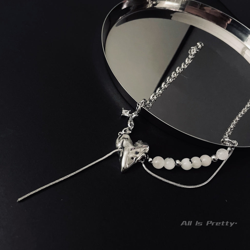 Bold Heart & Stone Link Chain Necklace