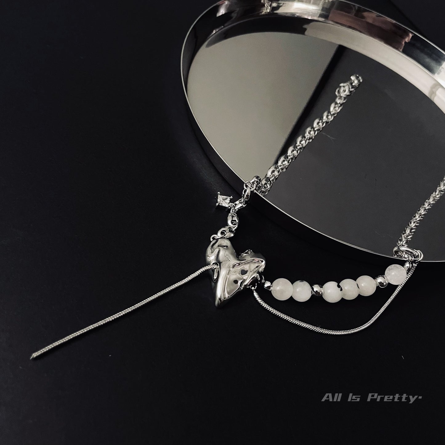 Bold Heart & Stone Link Chain Necklace
