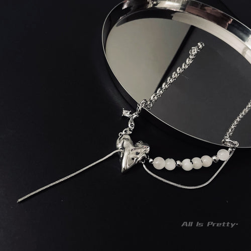 Bold Heart & Stone Link Chain Necklace