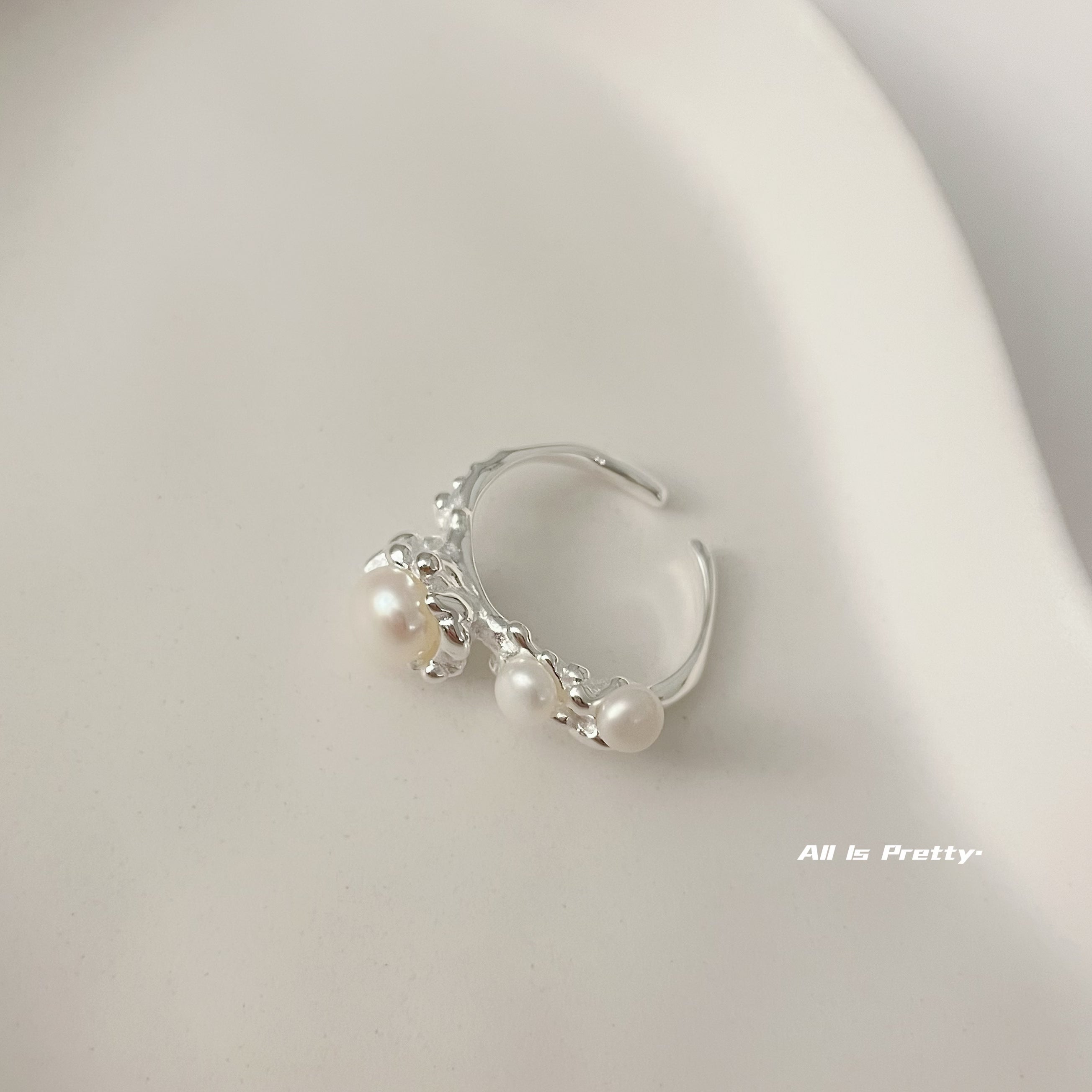 Handmade pearls sterling silver ring