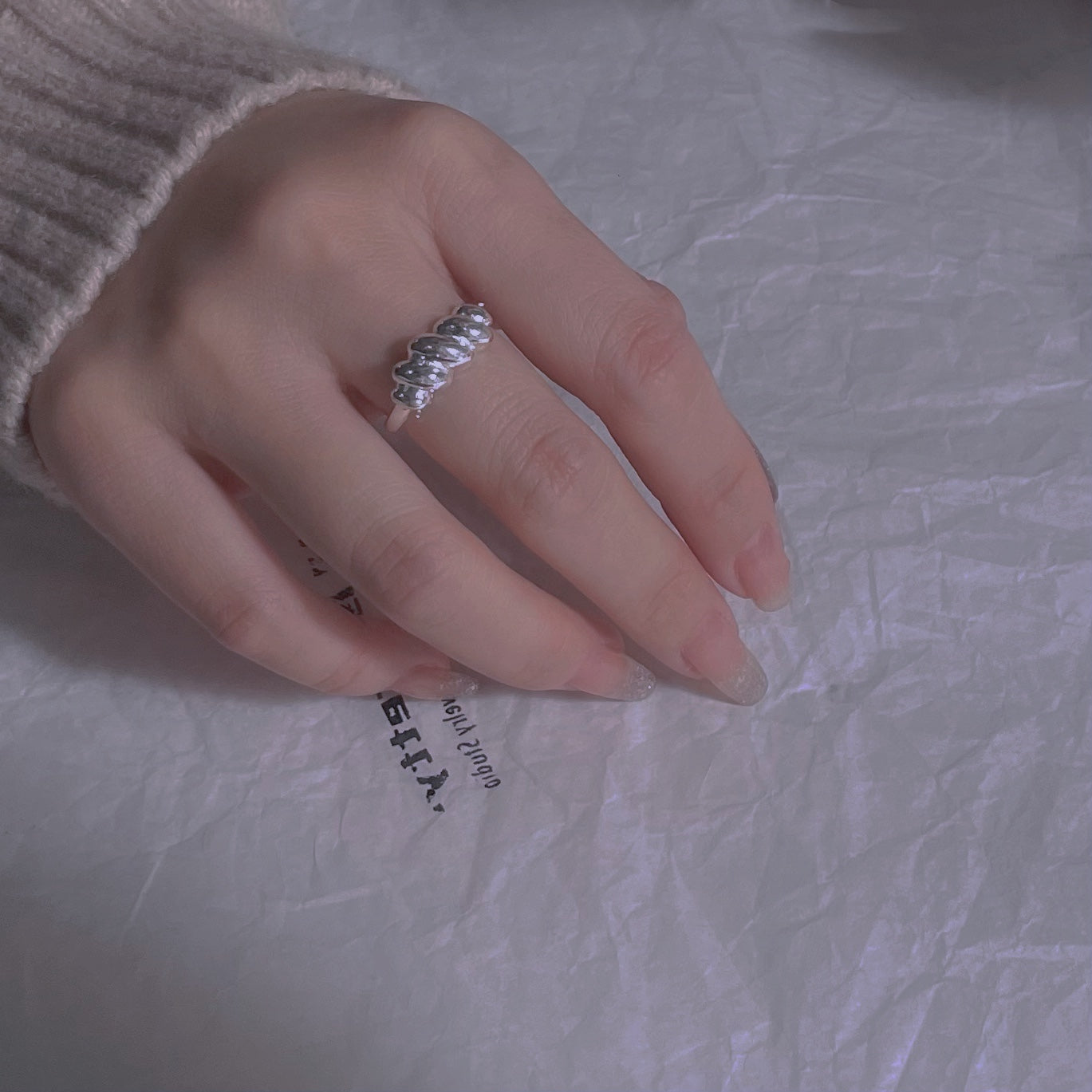 Croissant shape silver ring
