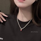Red crystal heart pearl necklace