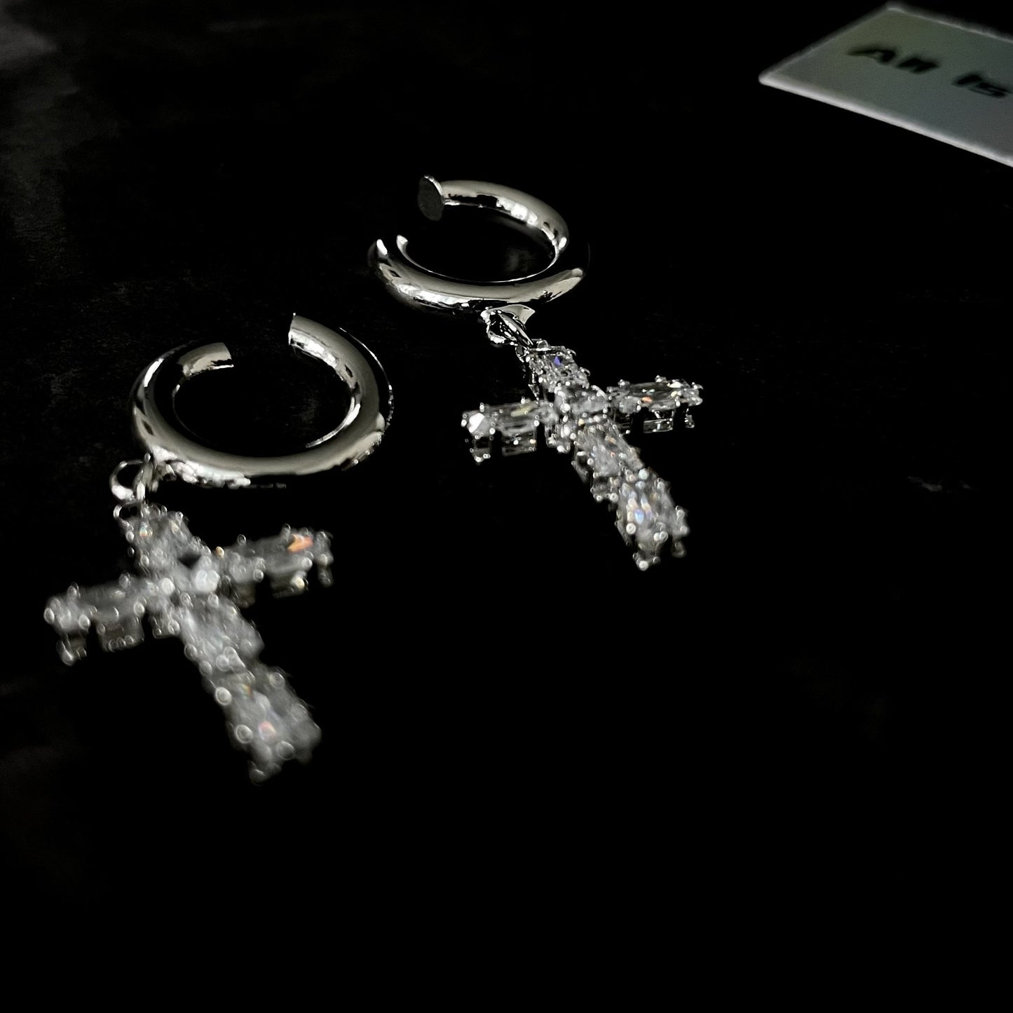 Crystal clear cross earring cuffs