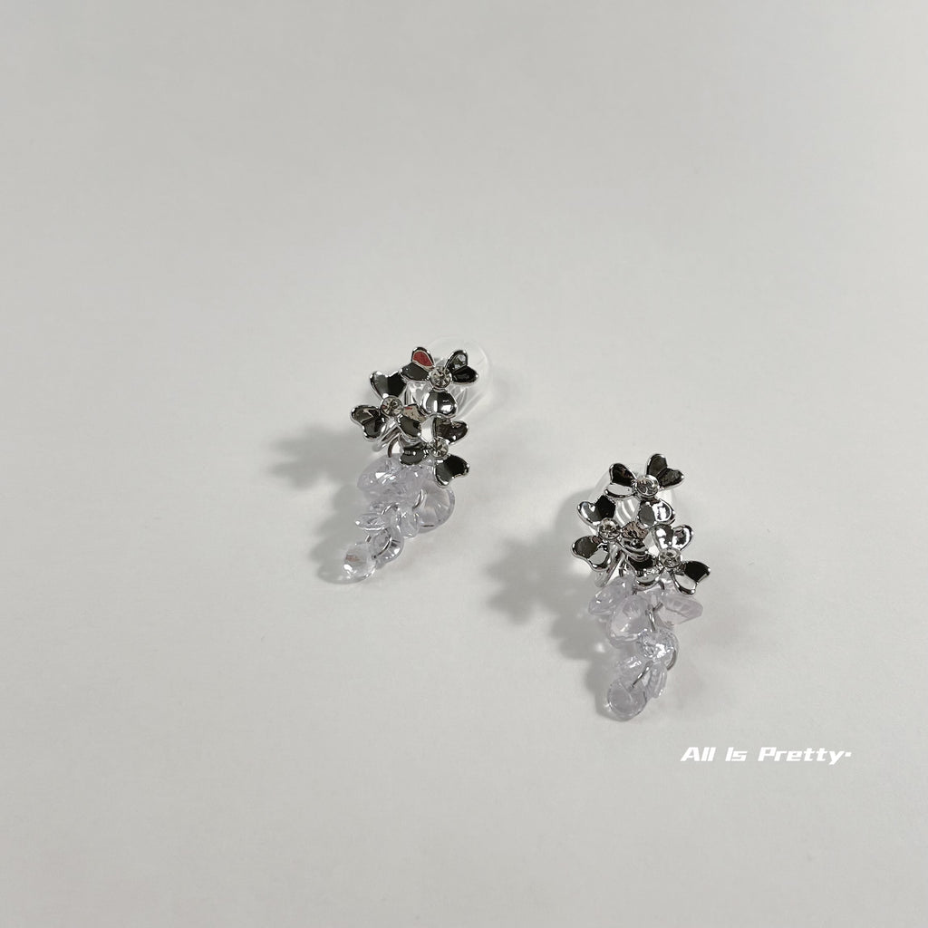 Crystal grapes flora clip earrings