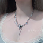 Bold Heart & Stone Link Chain Necklace