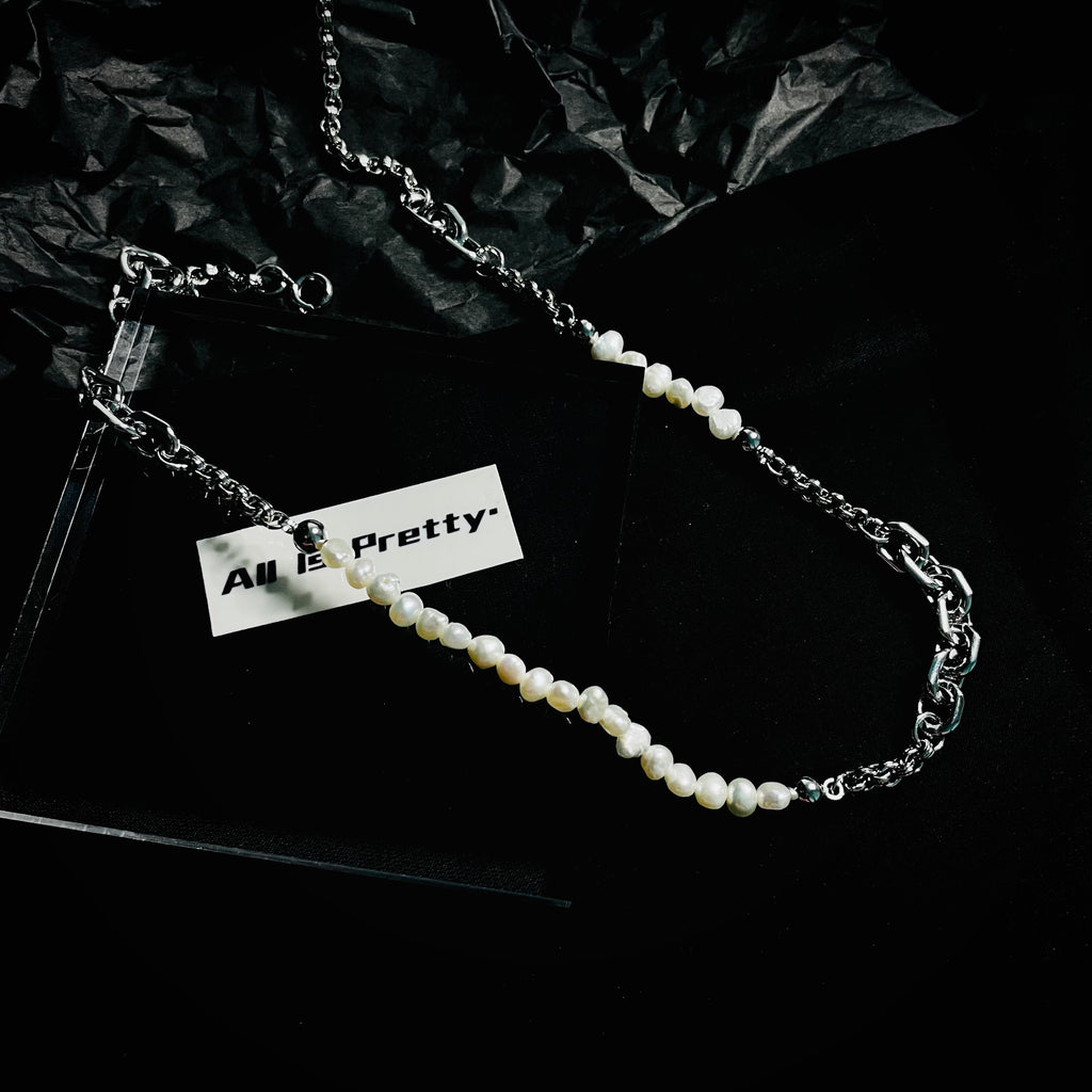 Unisex link chain pearl necklace