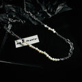 Unisex link chain pearl necklace