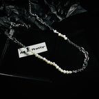 Unisex link chain pearl necklace