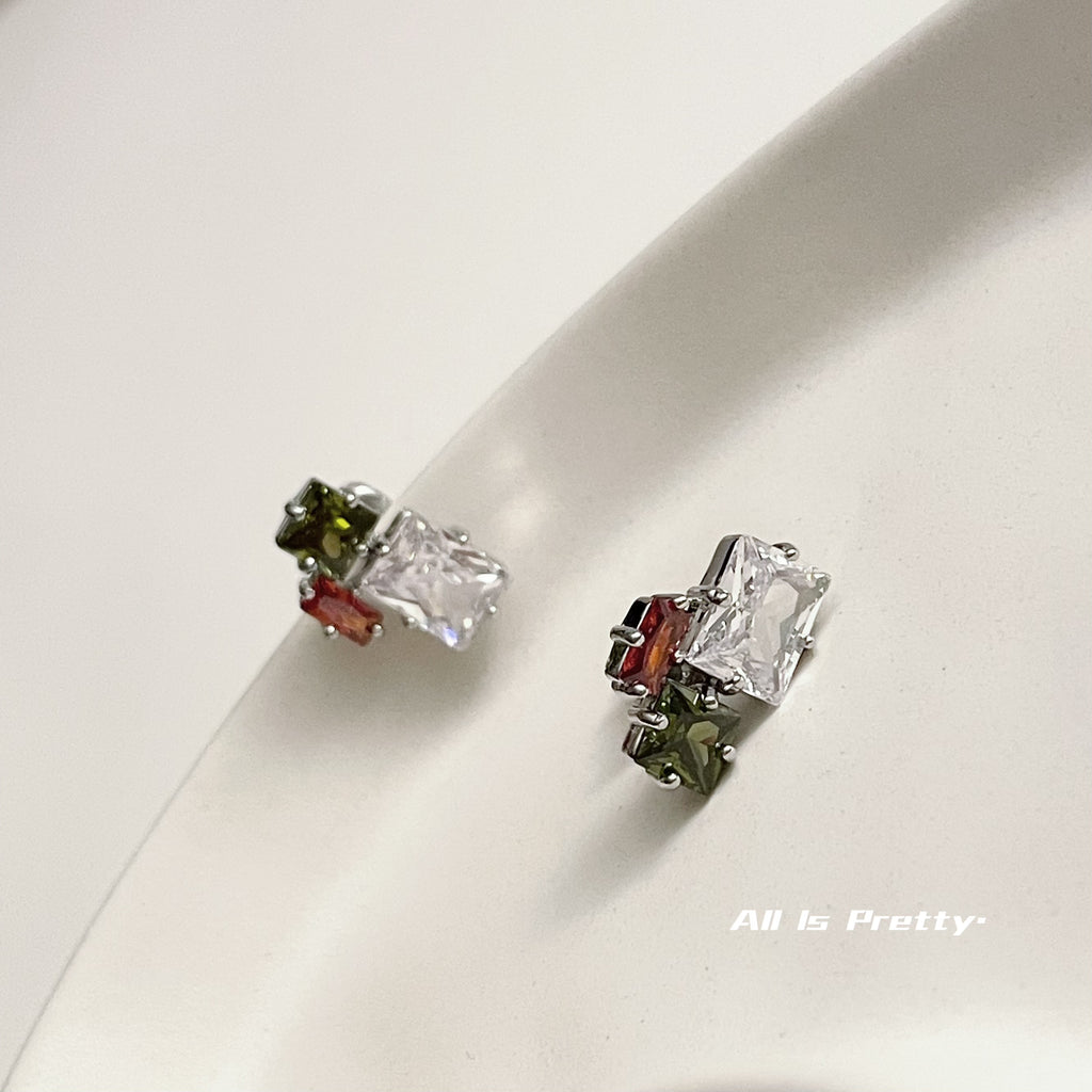 Geometry colour gem studded earrings