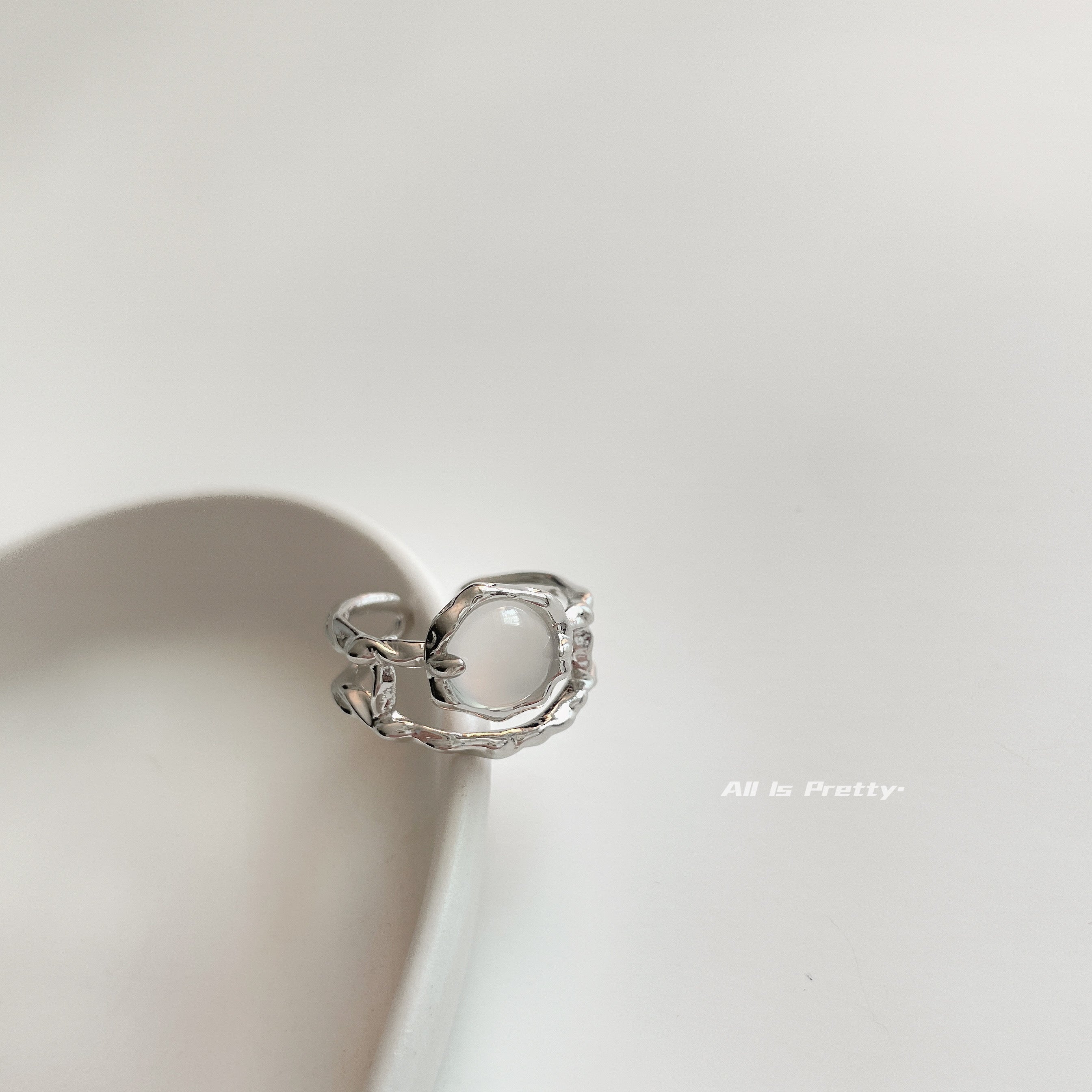 Layered moonstone open ring