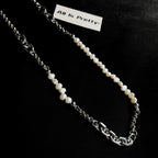 Unisex link chain pearl necklace