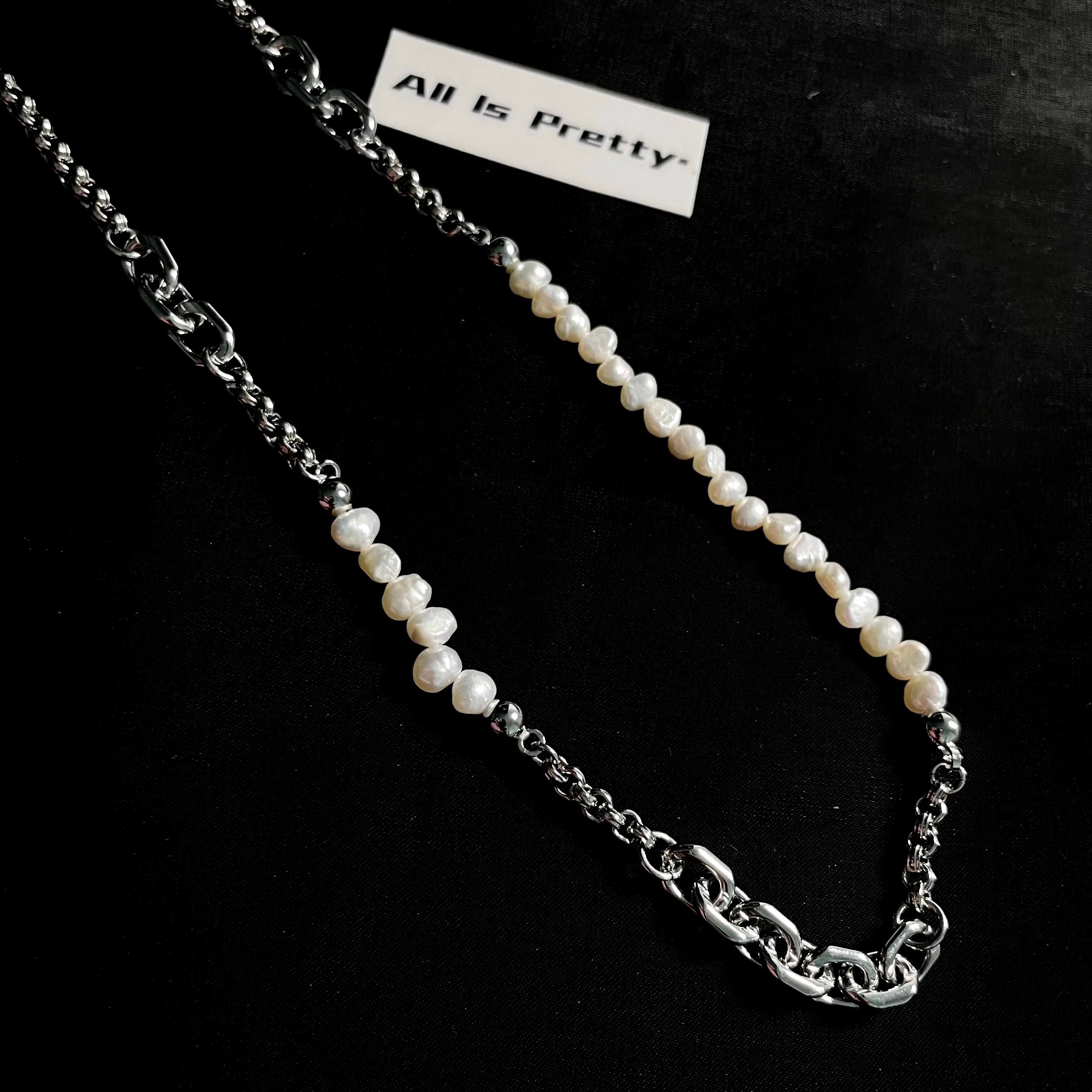 Unisex link chain pearl necklace