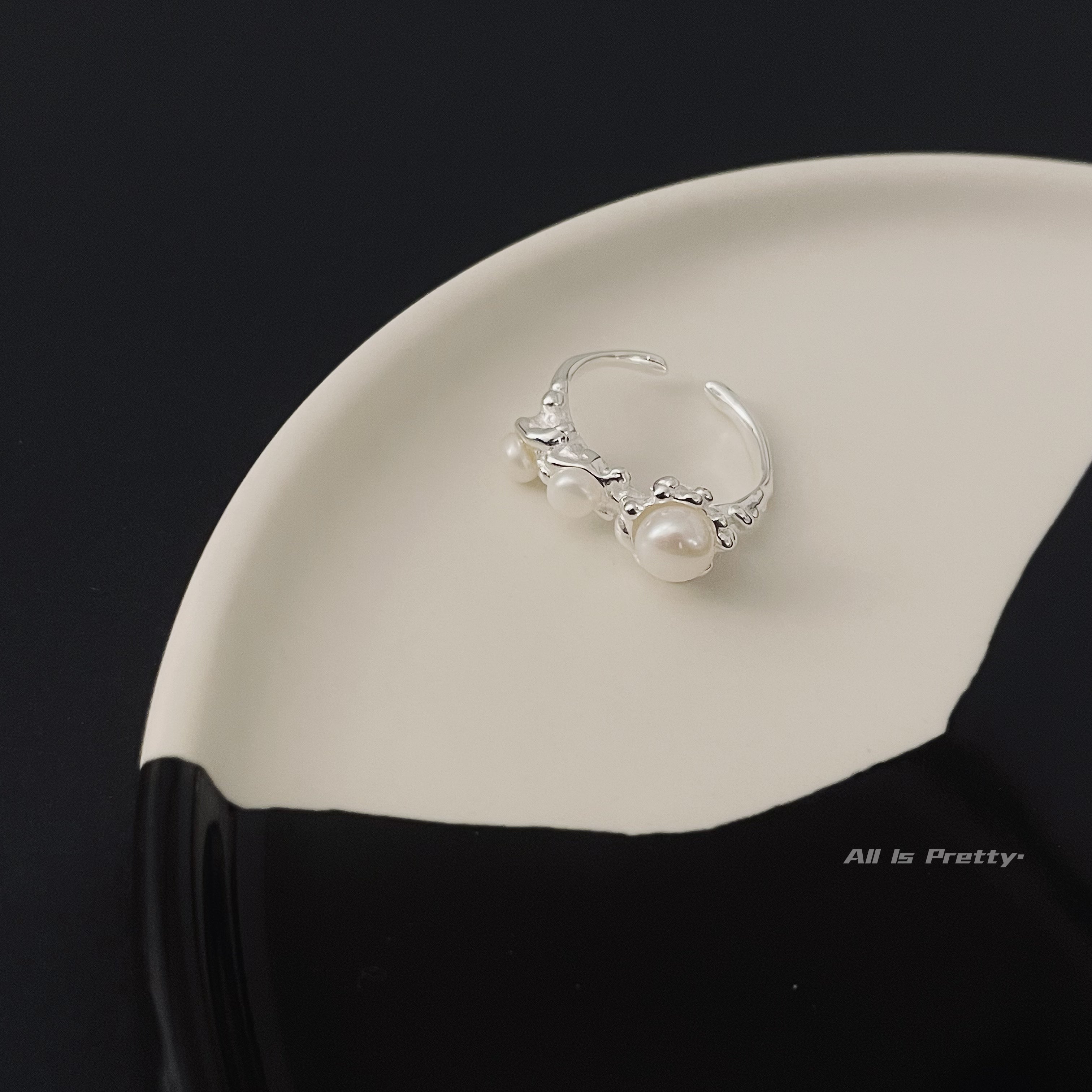 Handmade pearls sterling silver ring