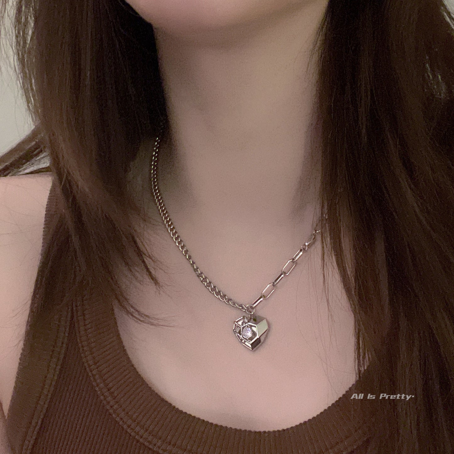 Mirror heart pendant necklace