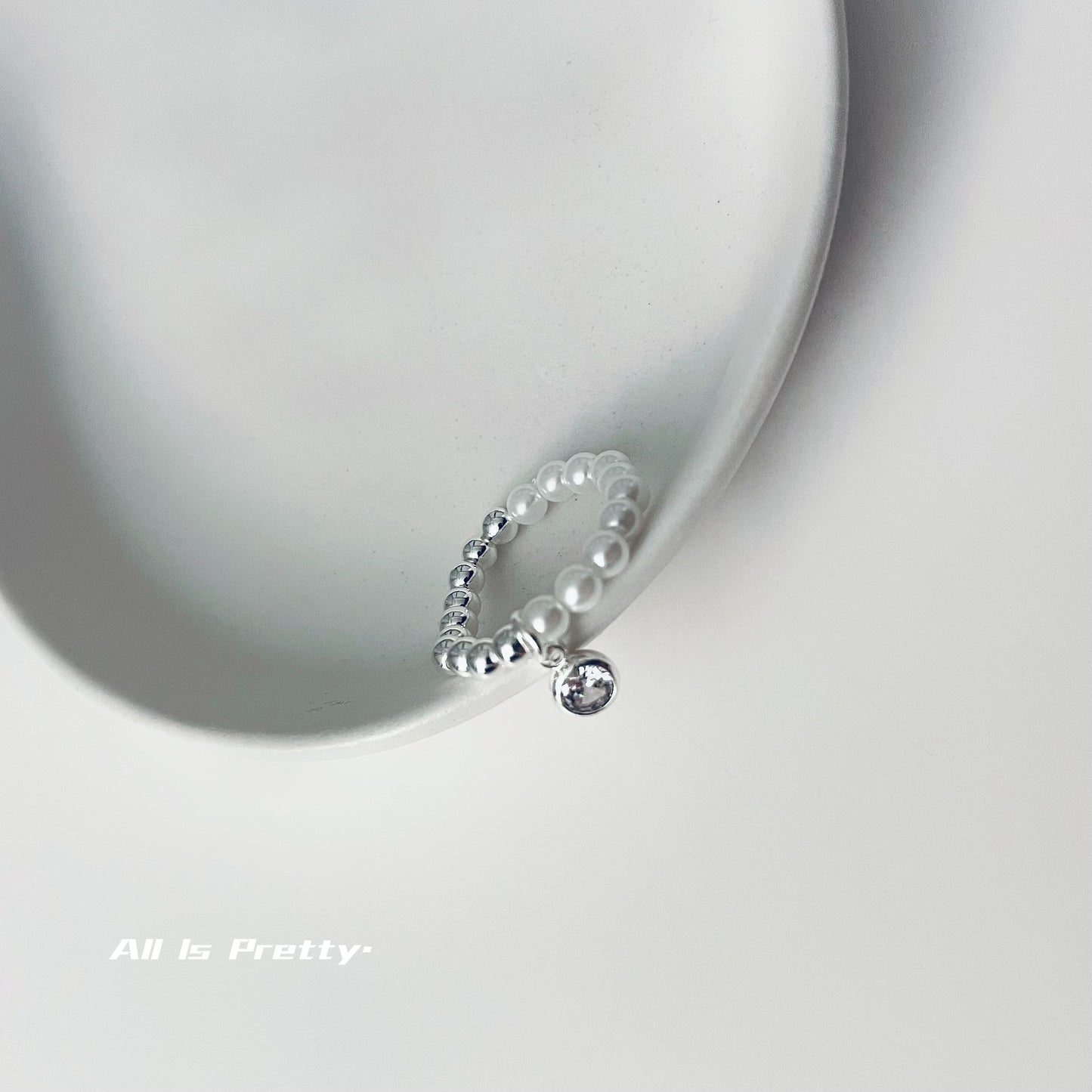 Pearl silver bean band ring