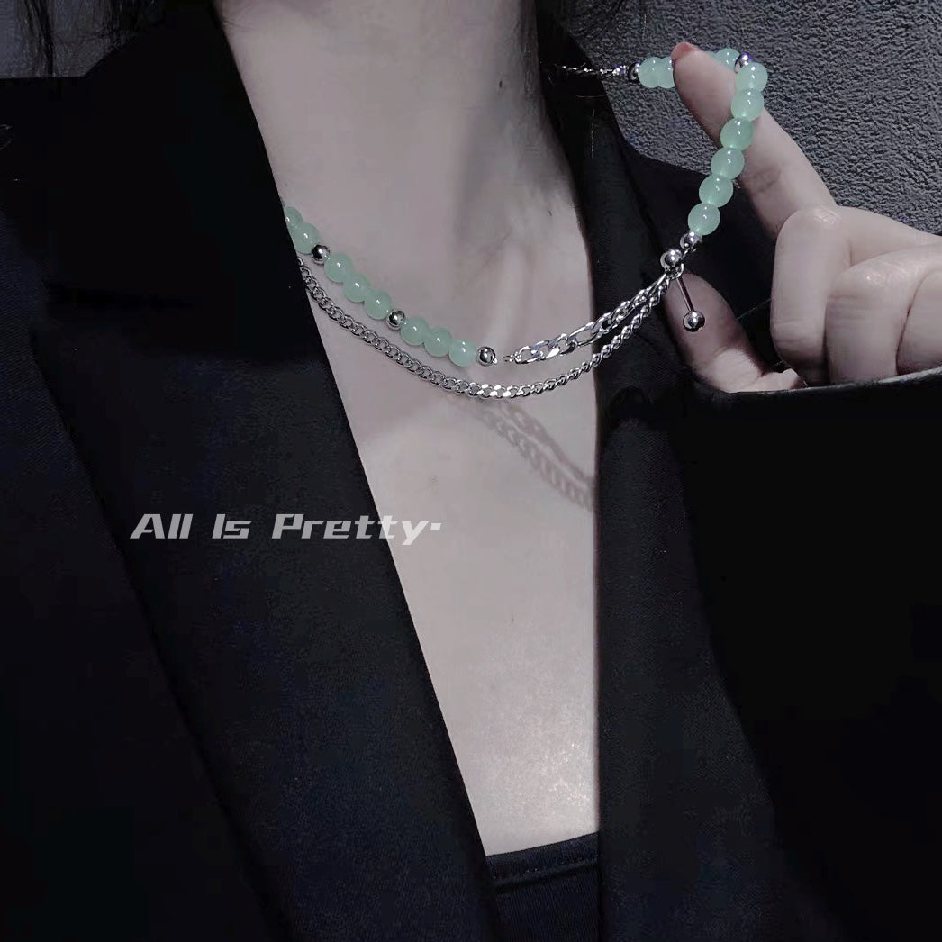 Double layered jade chain necklace