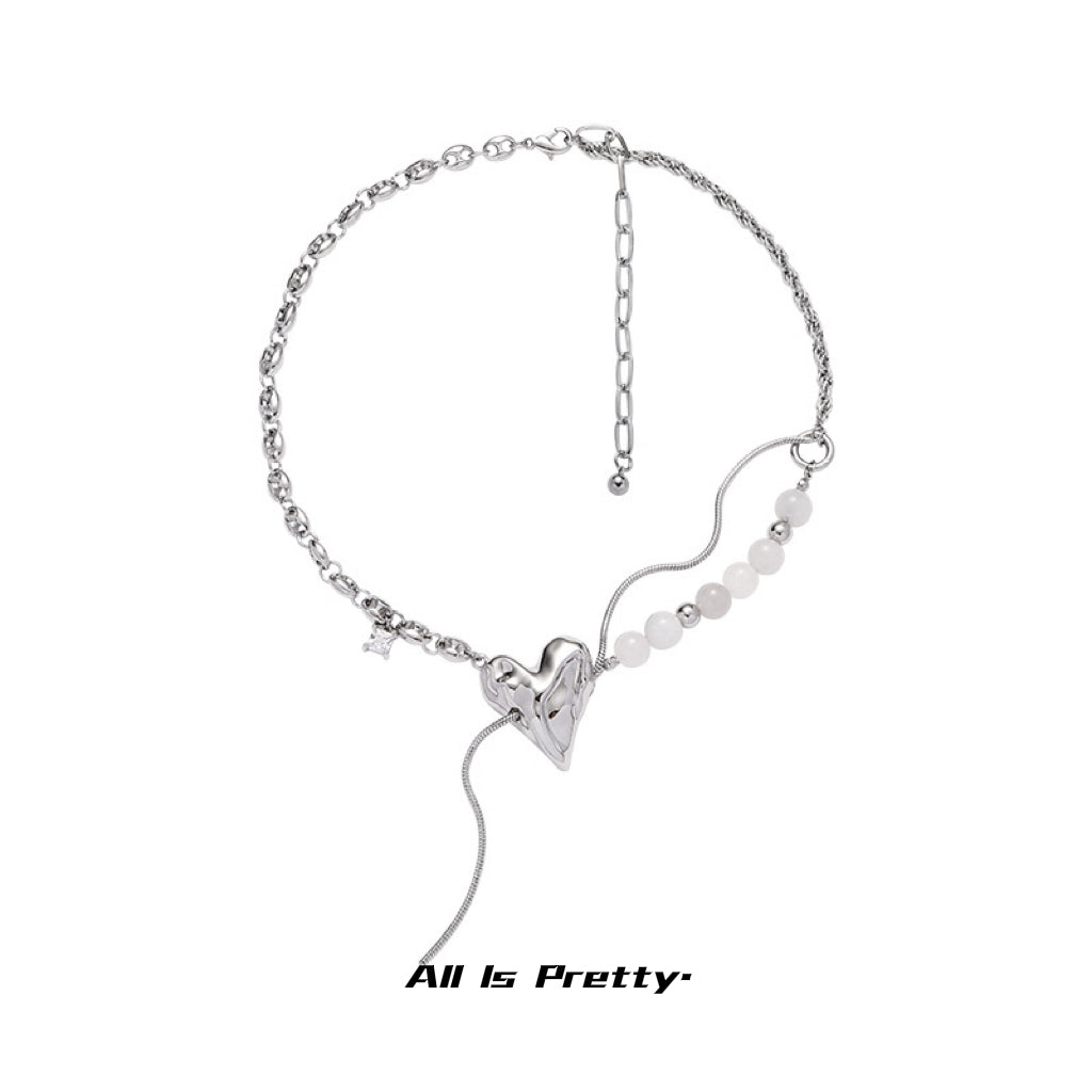 Bold Heart & Stone Link Chain Necklace