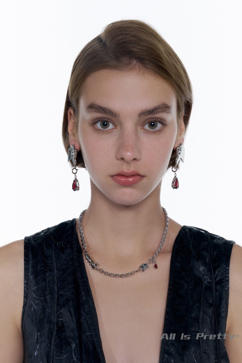 Red gem geometric earrings