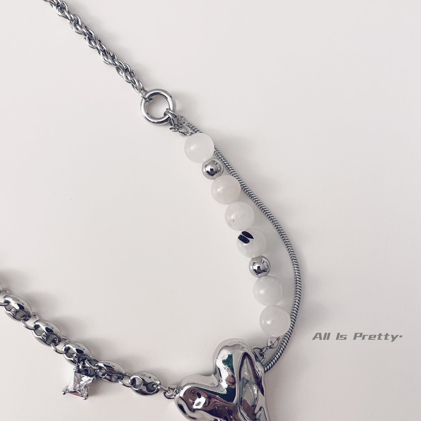 Bold Heart & Stone Link Chain Necklace