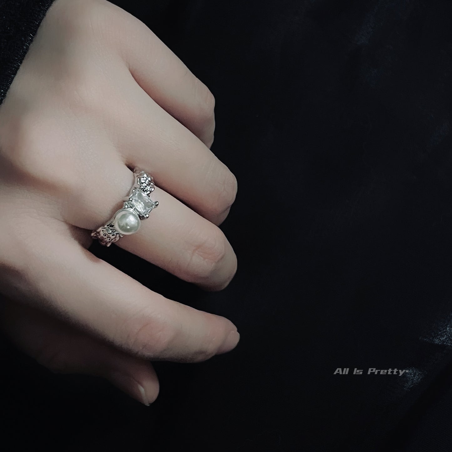 Textured crystal open ring