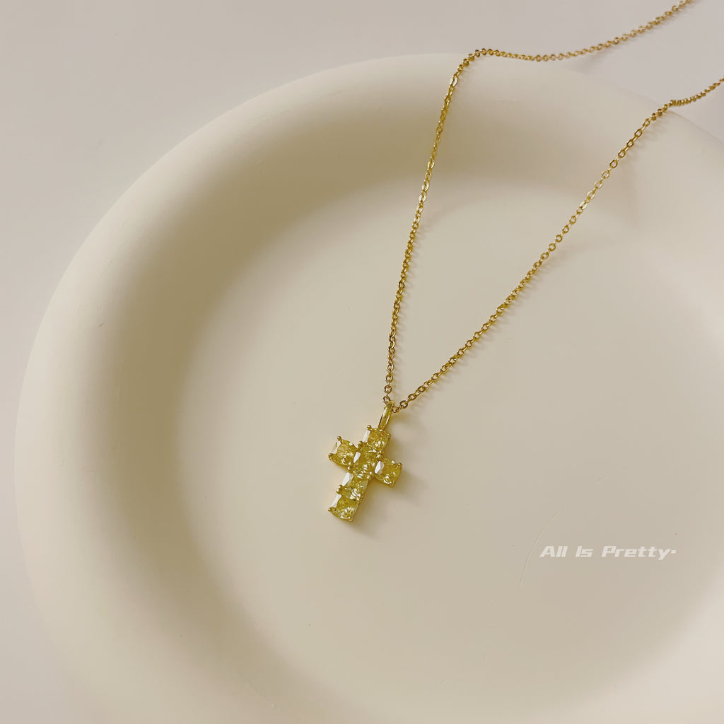 Citrine cross pendant necklace