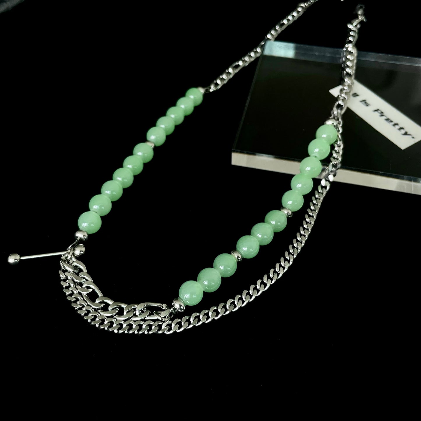 Double layered jade chain necklace