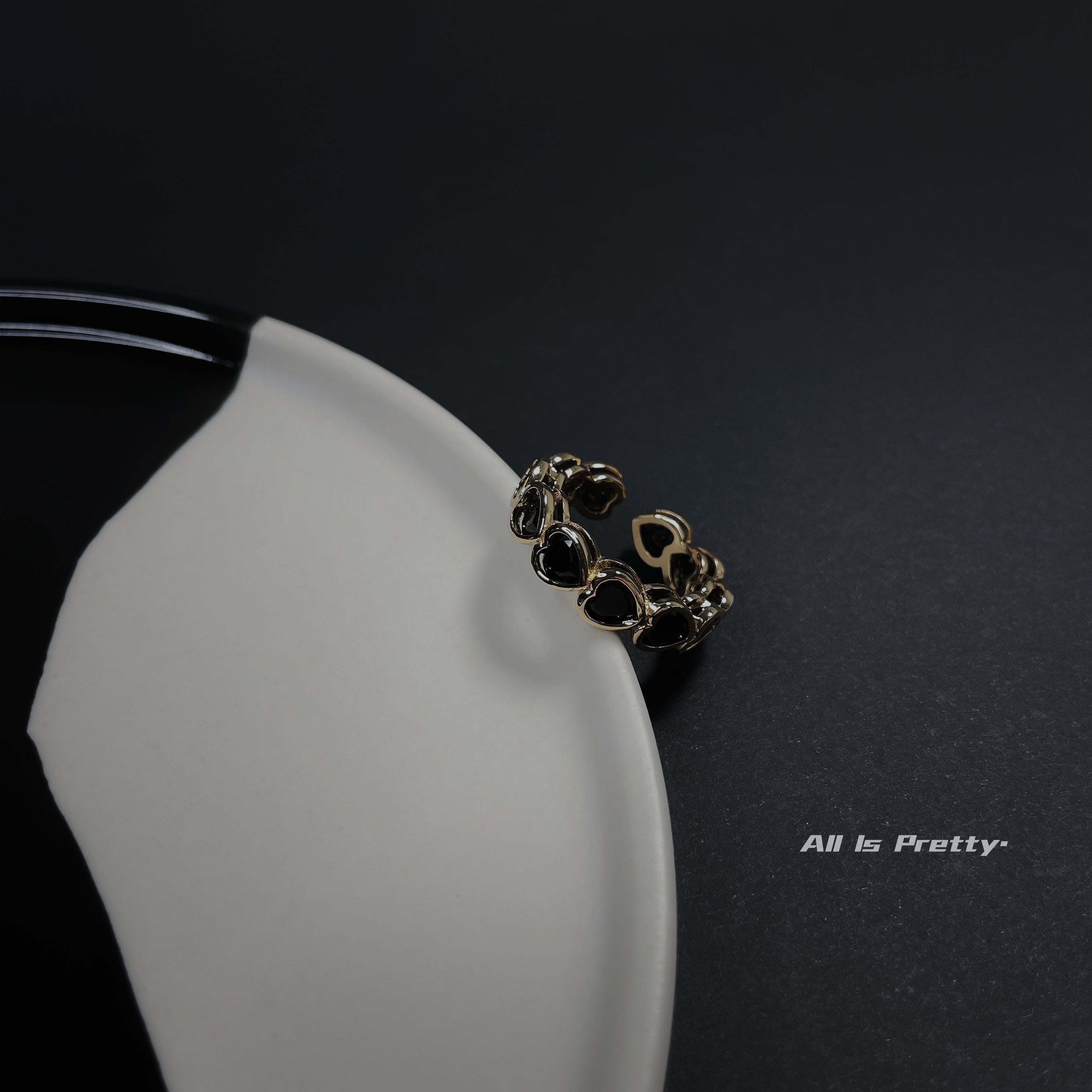 Black onyx love ring