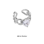 Pink heart crystal chain ring