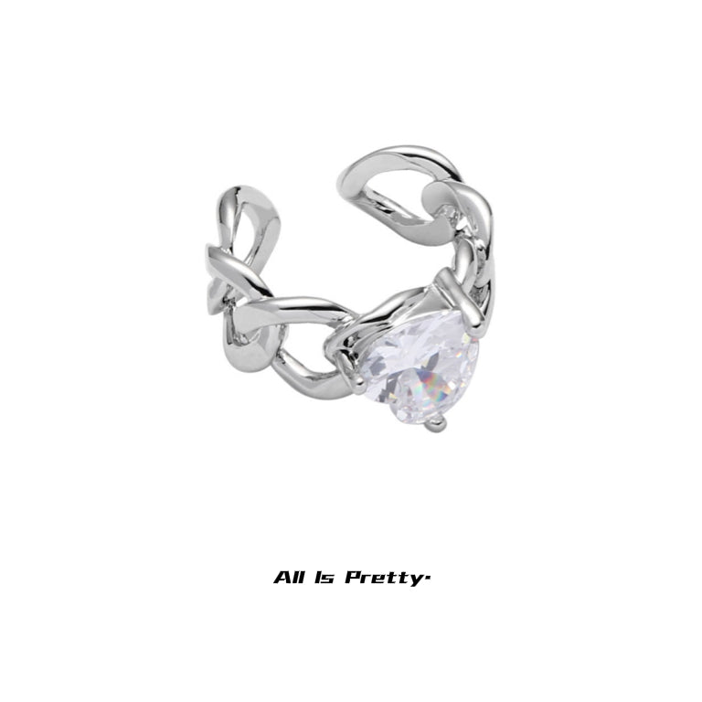 Pink heart crystal chain ring