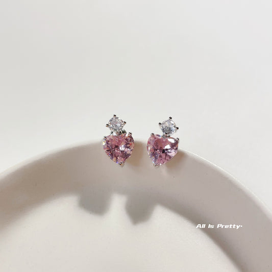 Pink heart crystal earrings